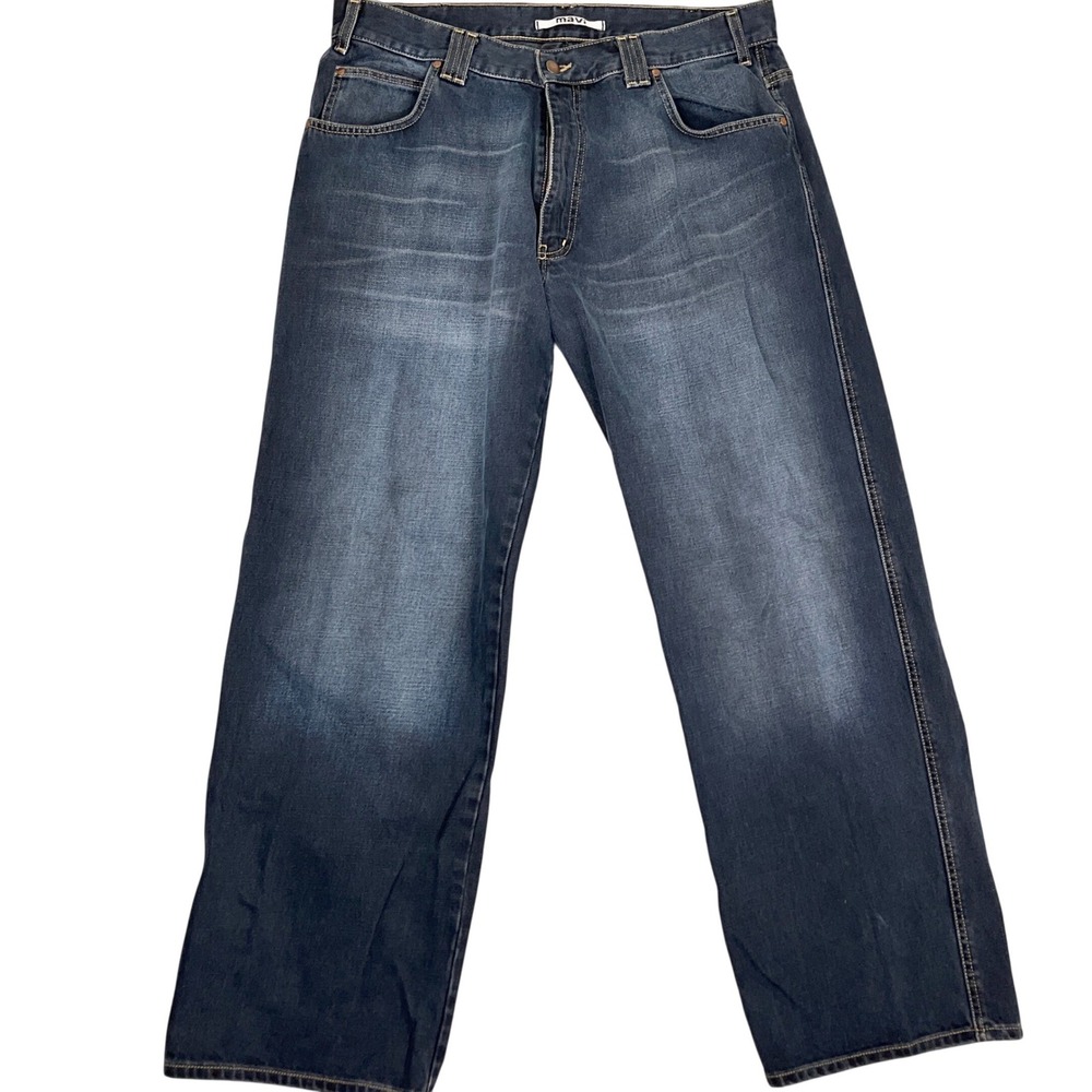 Mavi 170 Max Jeans Mens 38 Blue Fade Wide‎ Leg Full Fit Cotton Skater Grunge Dad